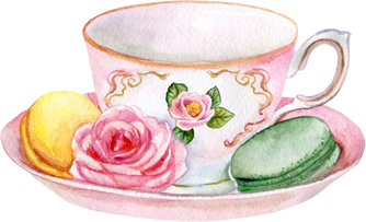 Cup Tea Macarons Watercolor Illustration