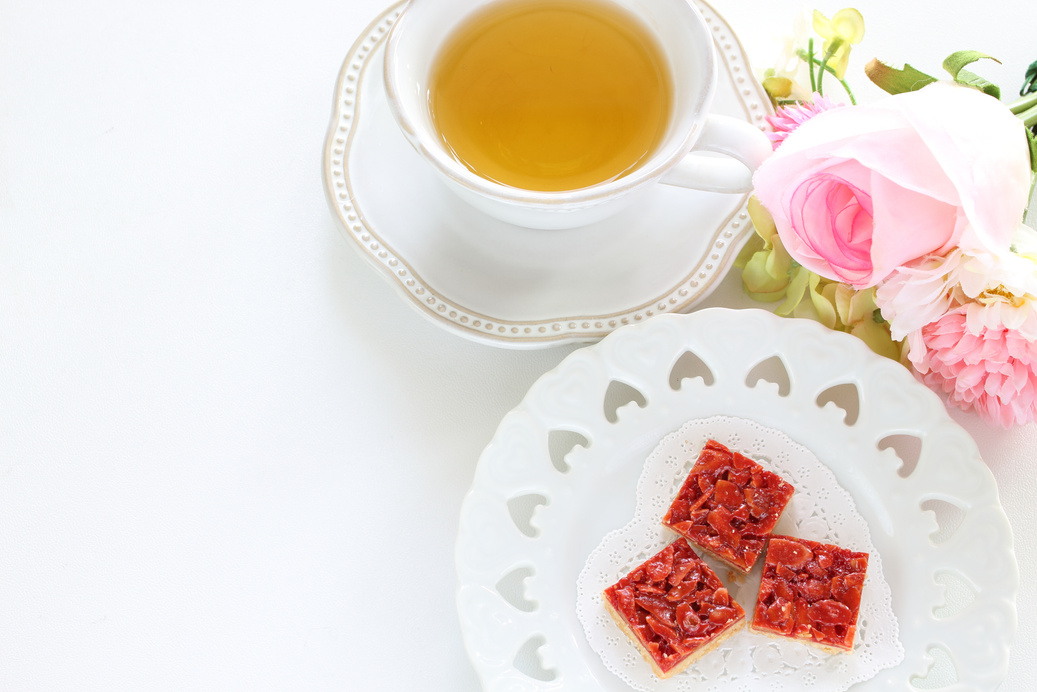 Confectionery, Strawberry and almond cookie with copy space